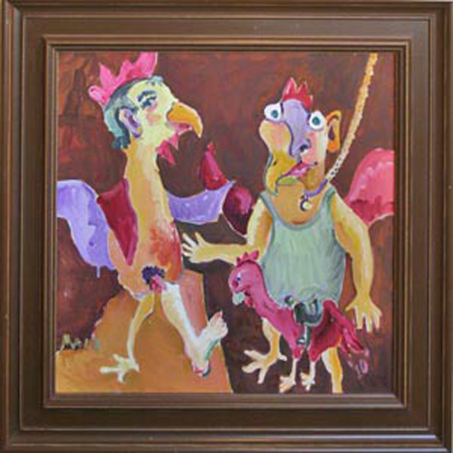 AN003 2010 'Two Chickenmen and a Boy Ponder the Elements of Play in Karel Apel' 24" x24"