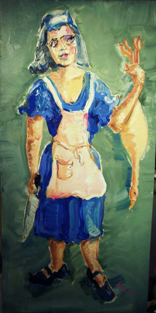 K018 2013 'Woman with Goose and Apron' 24"x48"