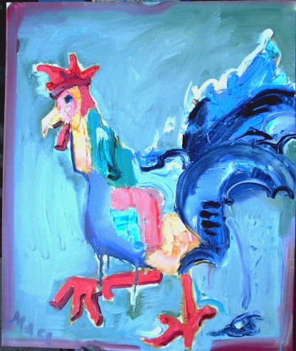 K030 2015 'Rooster with Poop' 20"x24"