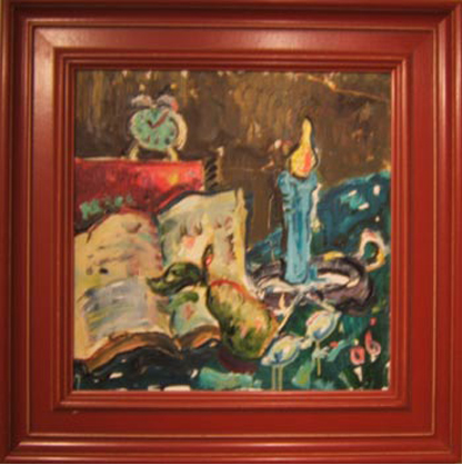 SOLD SL004 'Clock, Candle, Pear' 20"x20"