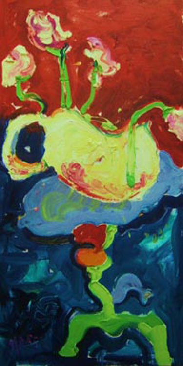 SOLD SL005 2008 'Yellow Pot with Flowers' 18"x36"
