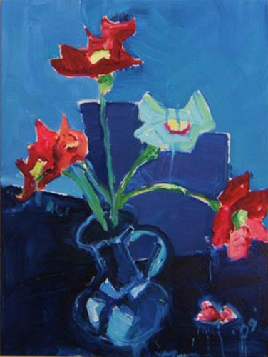 SOLD SL022 2009 'Flowers in Blue Context' 18"x24"